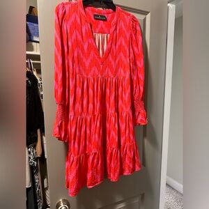 Pomander Place Red and Pink V-Neck Tiered Dress